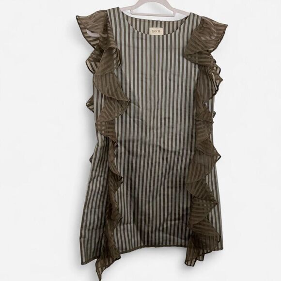 Koch Noah shift Semi-Sheer Striped Ruffle Dress | Indie Luxe Quiet Boho Minimal - Picture 2 of 6